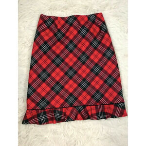 Pendleton Womens 12 Red Black‎ Tartan Plaid Skirt Ruffle Hem Lined Midi USA